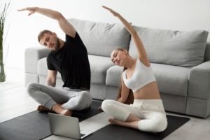 Doing yoga 