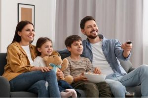 A family watching TV