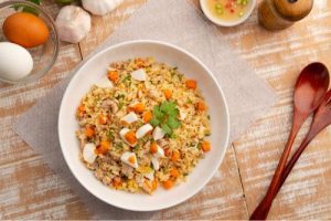 Fried rice served on a plate 