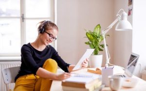 Girl at her study desk 